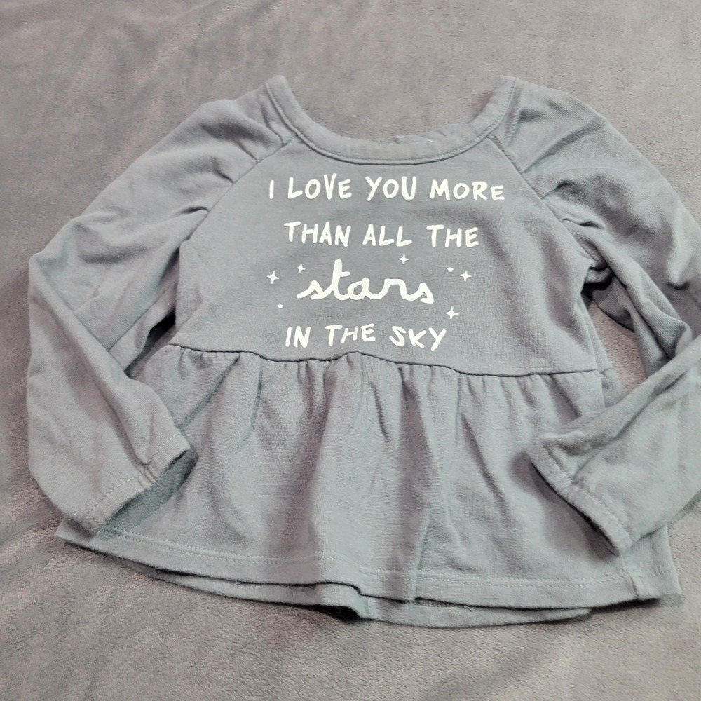 Grayson Collective Girls 3T Dusty Blue Stars In The Sky Peplum Long Sleeve Top‎